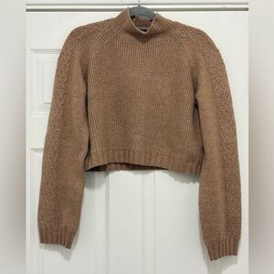 Cropped, Wide- Sleeve Mock Neck Sweater